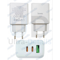 Адаптер для HOCO C126A Pure USB+2*USB-C, PD40W, белый Адаптер для HOCO C126A Pure USB+2*USB-C, PD40W, белый