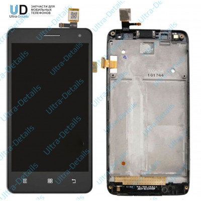 Дисплей для Lenovo S660 в сборе с тачскрином (черный) с рамкой