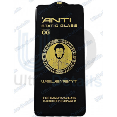 Защитное стекло для Samsung A25 5G (A256E)/ A24/ A15/ Xiaomi Redmi Note 8 Pro/ Oppo A9/ Oppo F11 полное покрытие (черный) OG