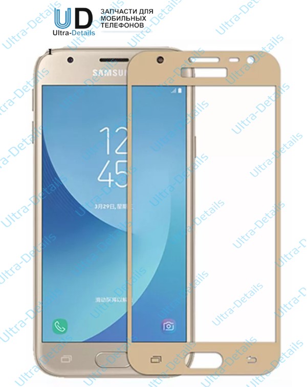 Защитное стекло 5D Samsung (J7 2018) (плоское) золотой